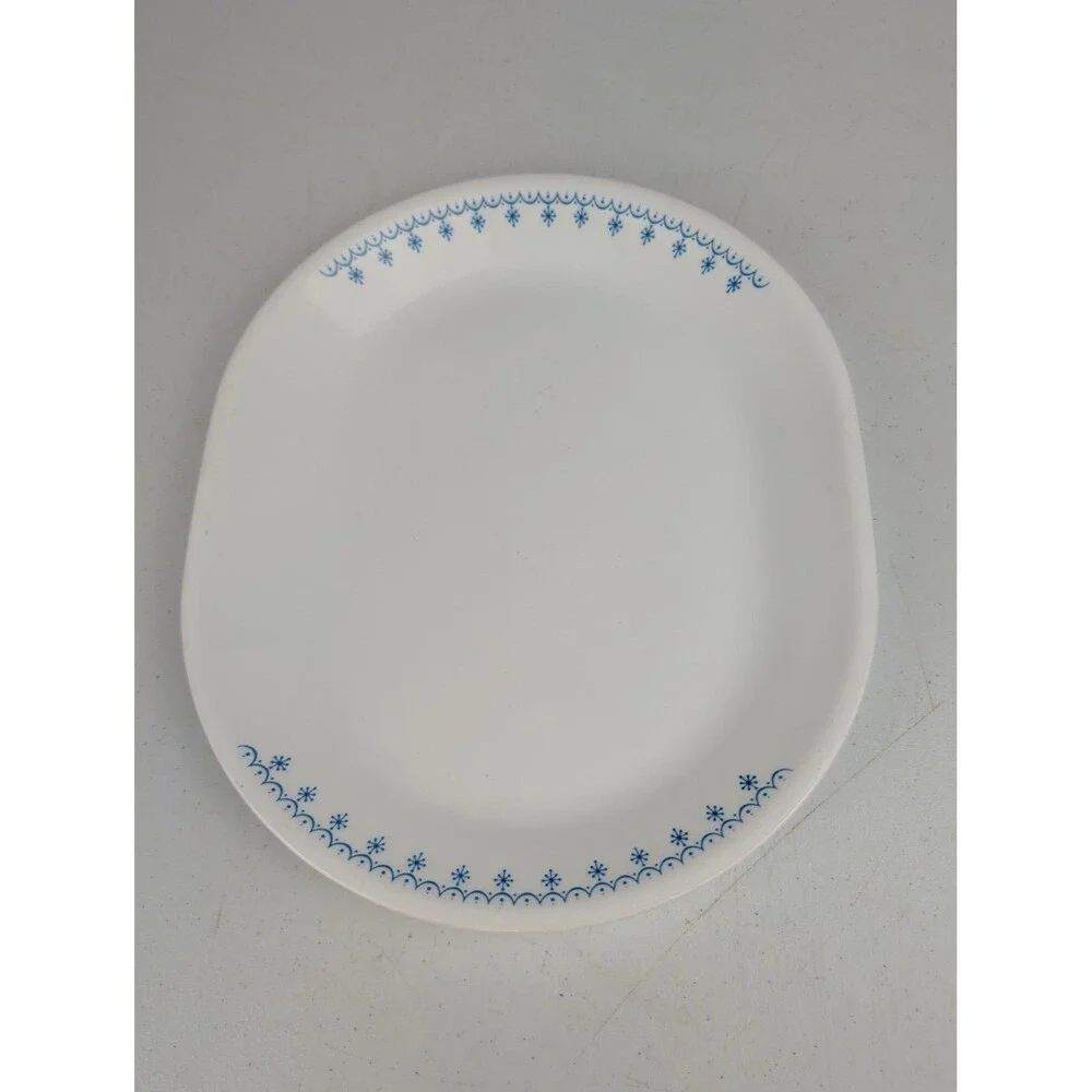 Vintage Corelle Snowflake Blue Oval Serving Plate Platter 12.25 X 10“